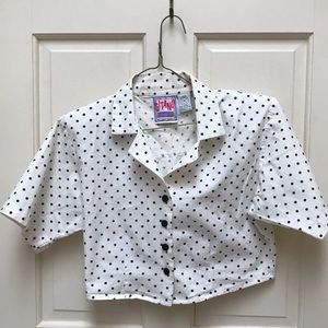 Ladies White & Black Poka Dot Blouse Size: Medium